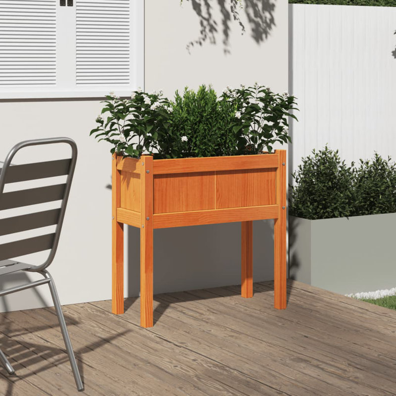 Brigita Wood Planter Box, 1, Natural Orange