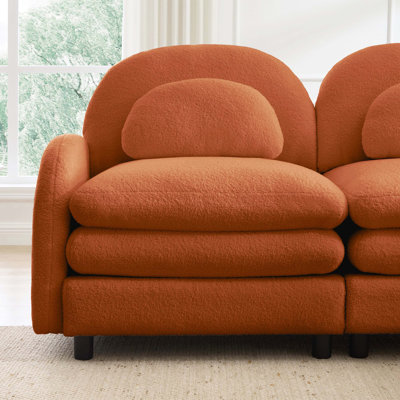 Canapé orange à 2 places avec housse en peluche orange, douceur semblable au nuage, dossier / accoudoirs courbés, coussins lombaires courbés et coussin de soutien à double couche