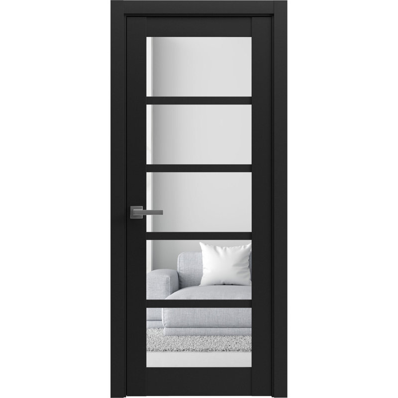 Porte française unie à l'intérieur | Quadro 4522 avec verre transparent | Poignée simple à panneau régulier | Portes de salle de bain robustes