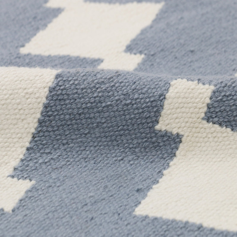 Geometric Area Rug in Dusty Blue/Ivory, Runner 2'6" x 9'