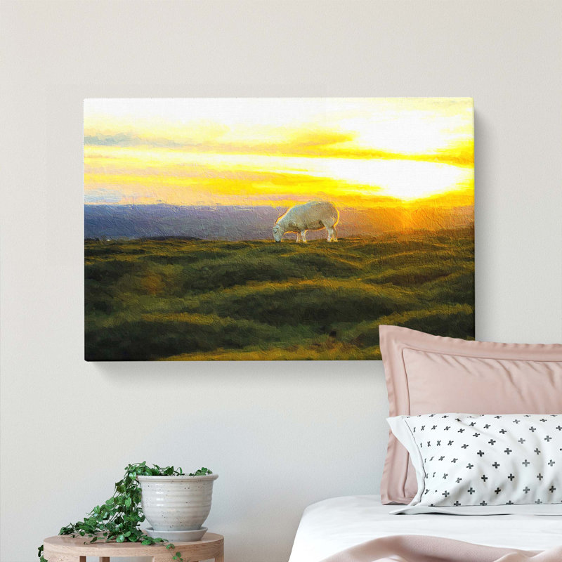 Grazing Sheep At Sunset - Wrapped Canvas, 50cm H x 76cm W x 3cm D