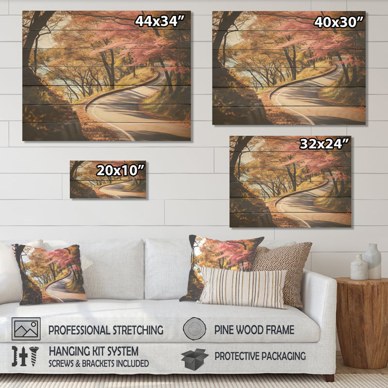 «Rosy Blooming Pathway Into The Forest II» - route sur bois, H 34 po x l 44 po x P 0,78 po