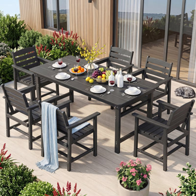  Ensemble de salle à manger rectangulaire pour 6 personnes avec 6 chaises, ensemble de table de salle à manger en PEHD