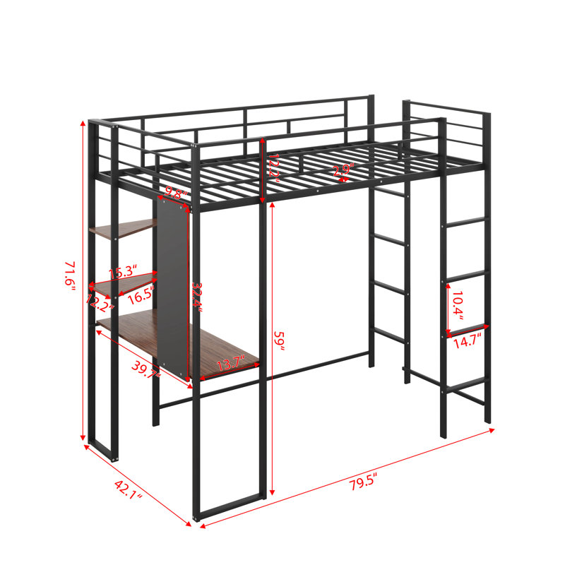 Lit mezzanine simple pour enfants Emberlynn, Noir