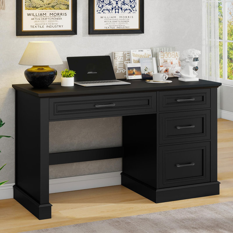 Farmhouse 47" Executive Desk With Charging Station, Black/Black