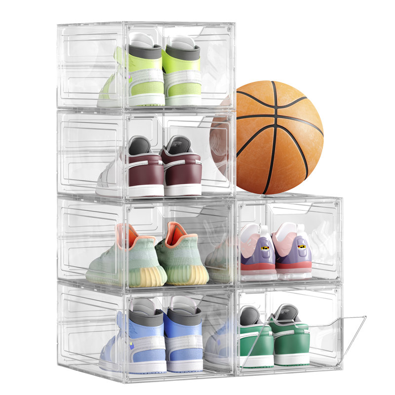6 Pair Stackable Shoe Storage Box, Light Gray