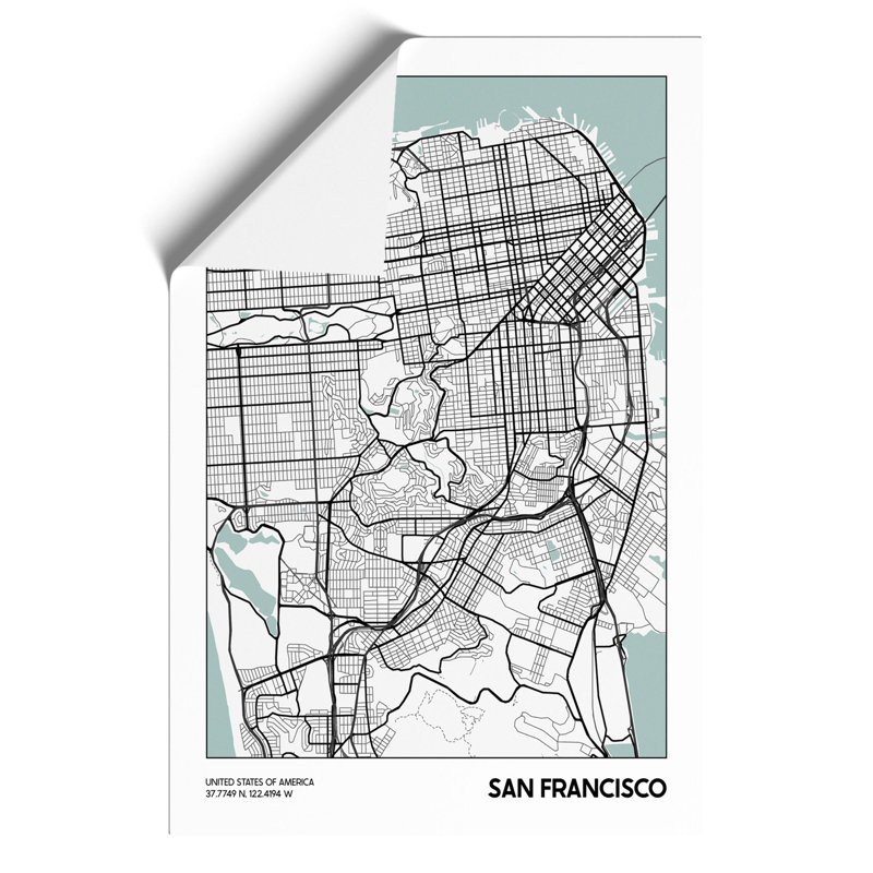Map San Francisco USA - Frameless Print, 84cm H x 59cm W x 0.1cm D