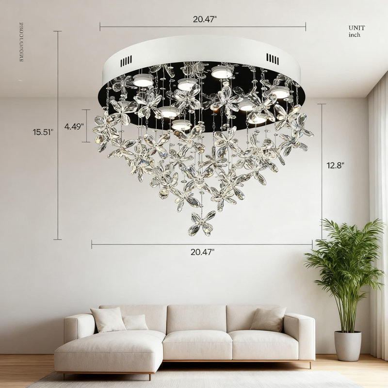 9-Light Modern Crystal Chandelier Flush Mount Ceiling Light Fixture With K9 Crystals And GU10 Bulbs Included For Bedroom Dining Room Foyer Hallway