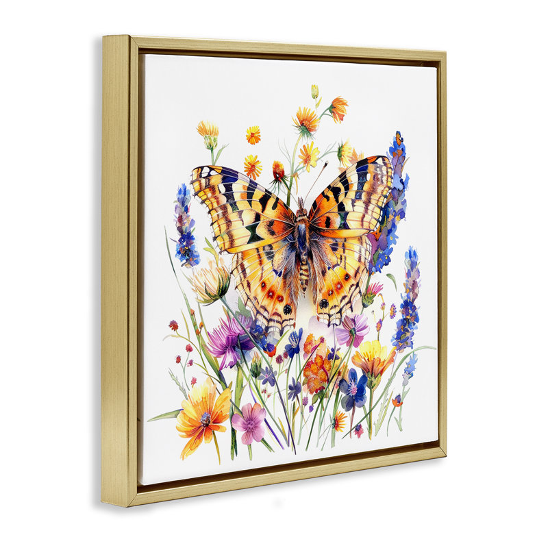  "Garden Flowers & Butterfly", art mural sur toile flottante par LSR Design Studio, H 25 po x l 25 po