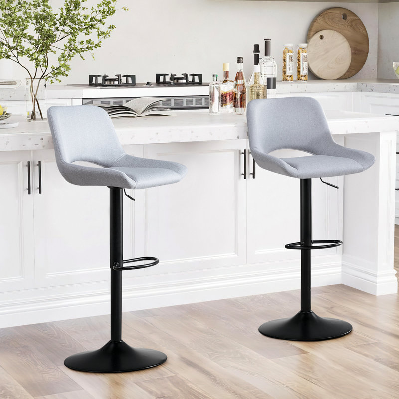 Linen Fabric Swivel Bar Stools Set With Adjustable Height (24.4"-34.3") , Gray/Fabric