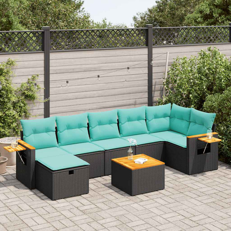  Ensemble de canapé de patio 8 pièces avec coussins en rotin de polyester noir