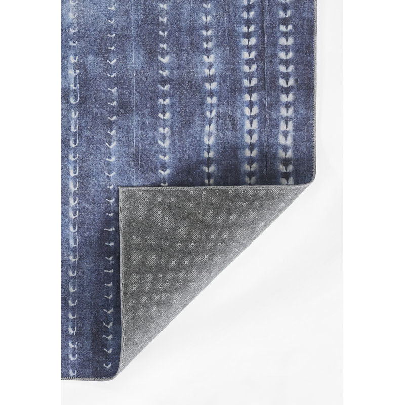 Denim Blue Flat Woven Rectangular Synthetic Area Rug