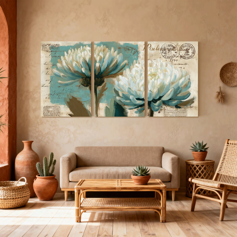 Plantes et fleurs, ensemble de 3 impressions sur toile rétro, H 36 po x l 72 po