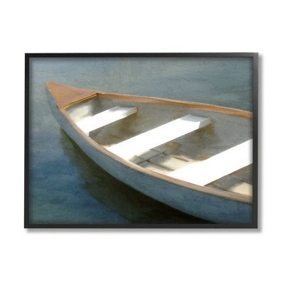 «Lone Canoe Boat Floating Deep Lake», art mural texturé giclée par Kim Allen_aq-592