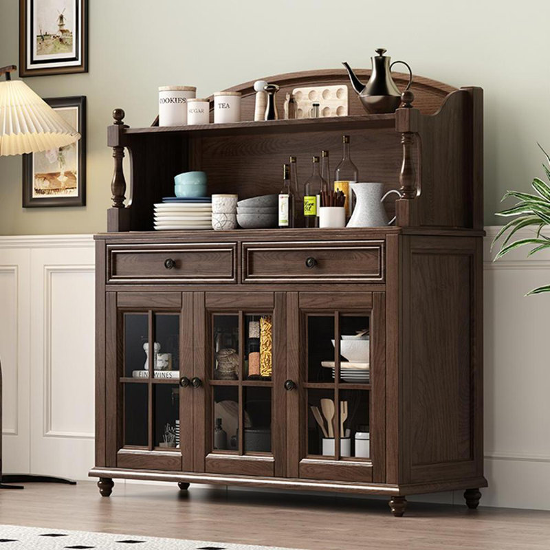 All Solid Wood Simple Wall Storage Cabinet 58.66'' Kitchen Pantry, Brown