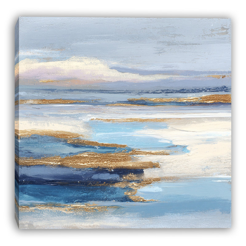 «Blue and Gold Abstract Coastal Horizon», reproduction d'art sur toile tendue, H 12 po x l 12 po x P 1 po