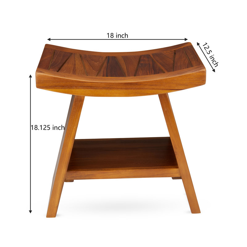 TeakCraft 18" Water Resistant Teak Shower Stool with Shelf