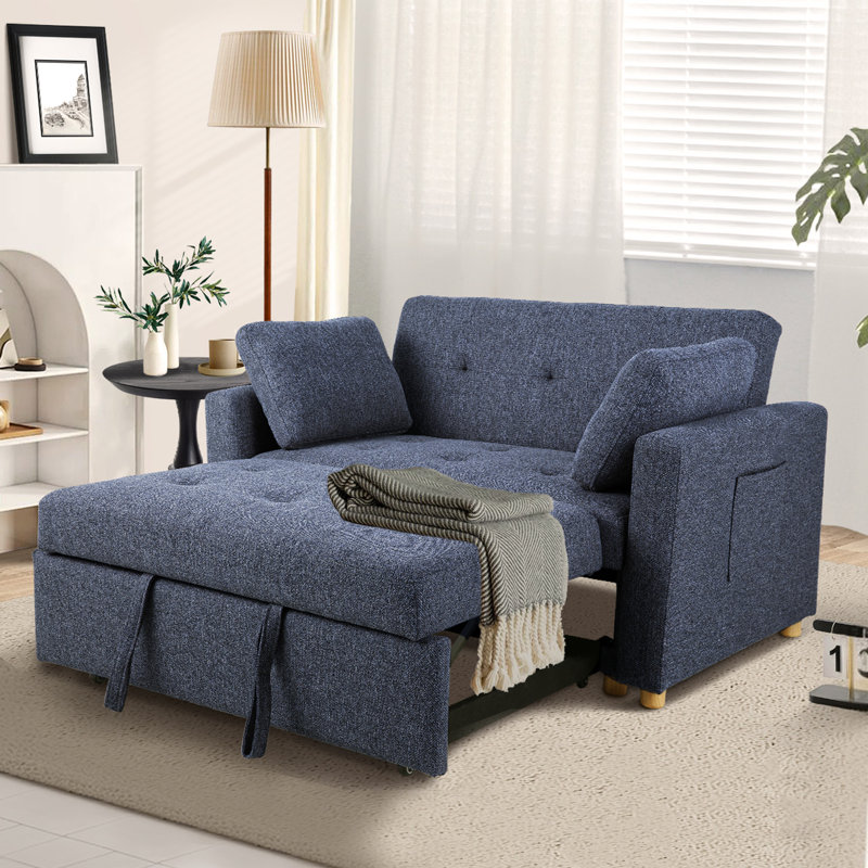 Shortridge 48.5" W Linen Convertible Sofa , Blue