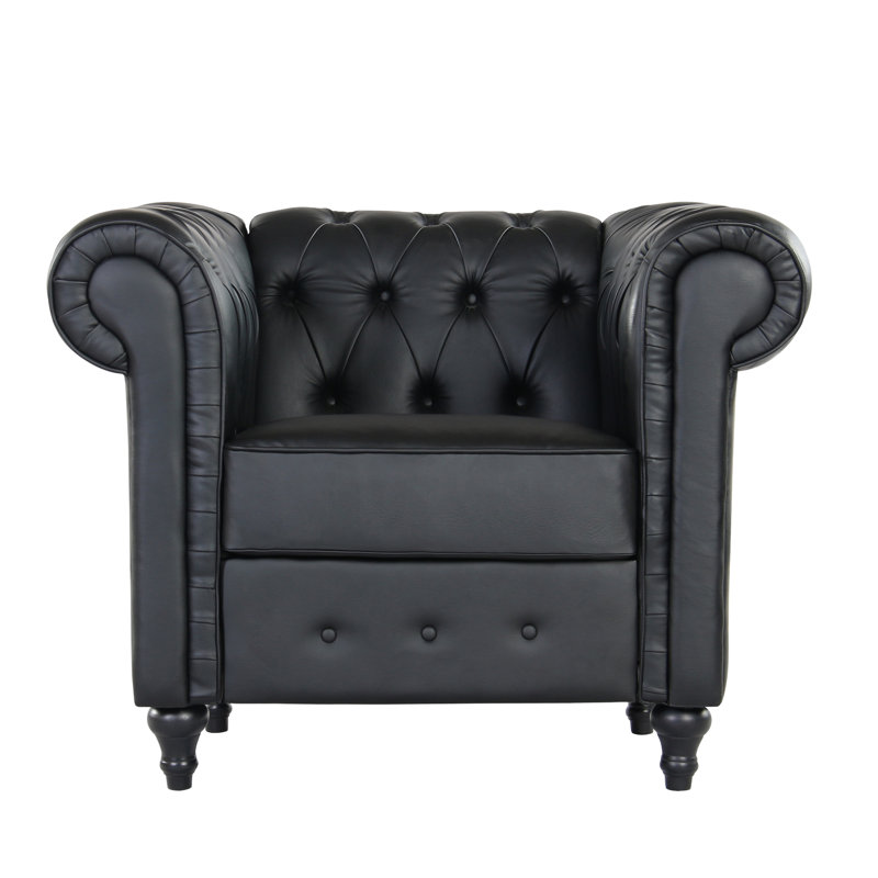 Fauteuil Chesterfield de 40,55 po Teressa, Similicuir noir