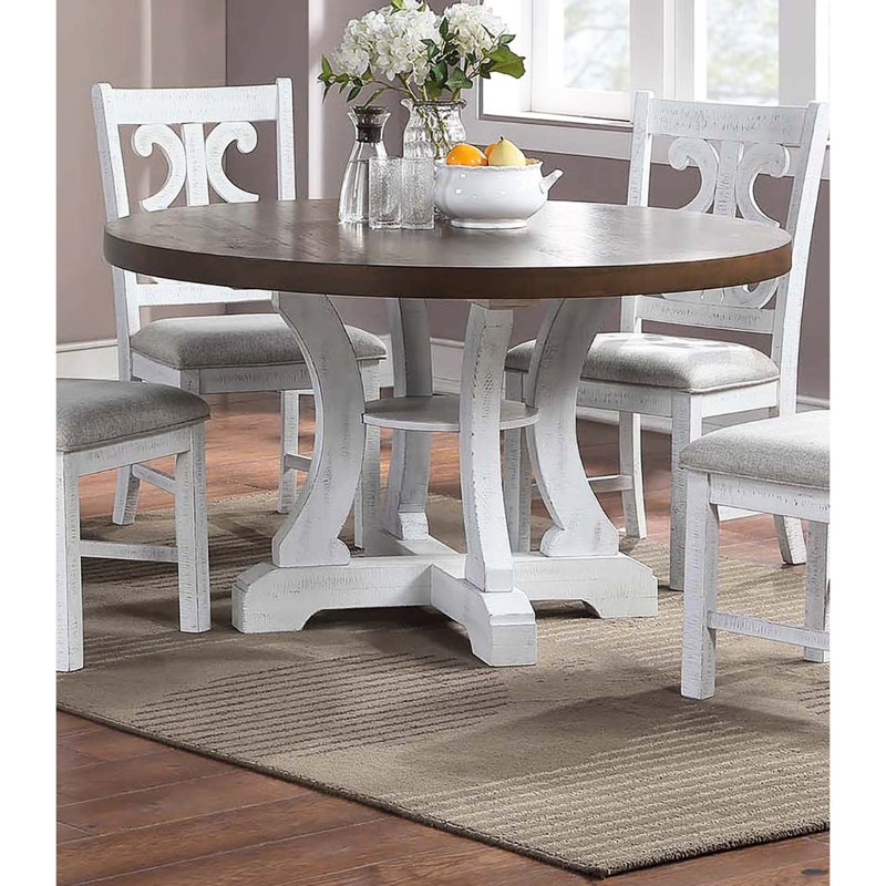 Table de salle à manger 54 po ronde en bois blanc, décor classique, peut accueillir 4 invités