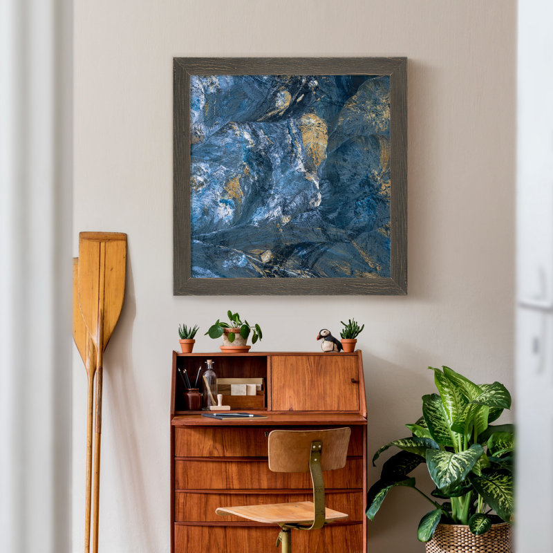 "Doré indigo II", reproduction d’art sur toile encadrée, H 31,5 po x l 31,5 po x P 1,5 po, Encadré gris