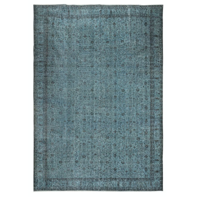 9.2x13.2 Ft Modern Floral Patterned Area Rug in Blue, Hand-knotted in Turkey