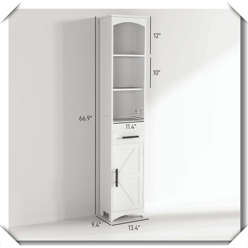 Narrow Cabinet Drawer Anti Tipping Easy Clean Stable, White