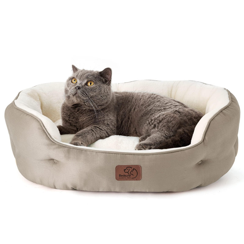 Lit pour chien et chat rond pour petits animaux de compagnie, nid lavable en peluche avec base antidérapante, intérieur