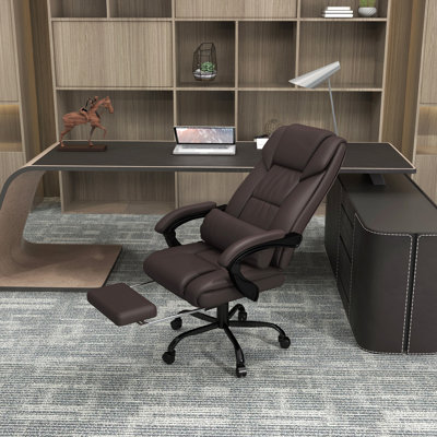Fauteuil de bureau à massage à haut dossier avec 6 points de vibration, fauteuil de bureau réglable en hauteur, fauteuil de bureau inclinable avec repose-pieds rétractable et télécommande