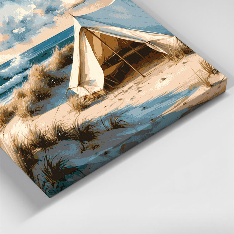 Art mural sur toile beige "Coastal Beach Camp", H 8 po x l 10 po