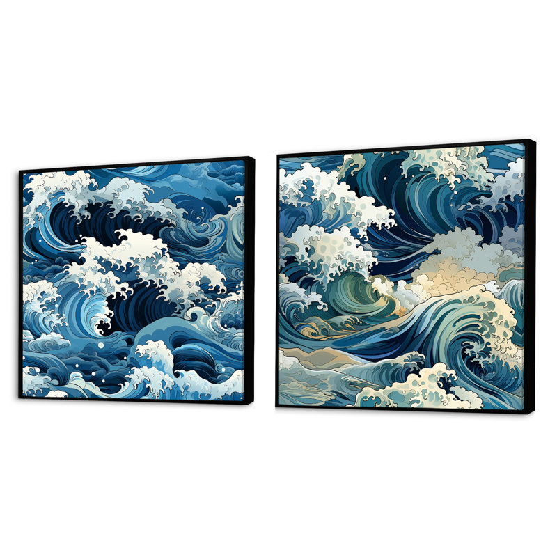 Reichert - Ensemble de 2 collages nautiques et carrés de plage, Cadre flottant noir, H 16 po x l 33 po