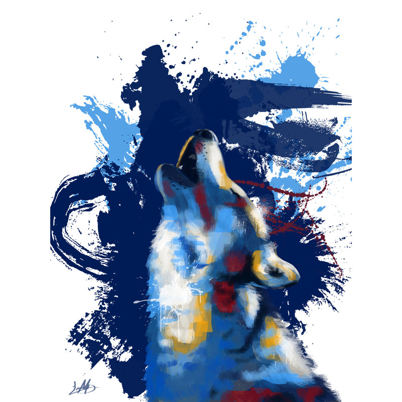 Hurlement de loup, Illustration numérique par Flo Meylan, H 21,2 po x l 17,2 po, Papier avec cadre noir