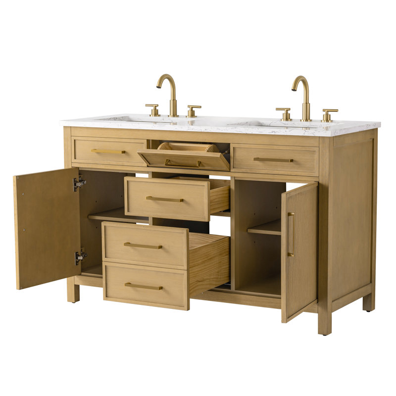 Reajean 54" Double Vanity, Sand/Brushed Bronze