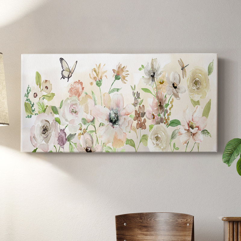 Paris jardin rosé - toile tendue avec châssis - prête à être accrochée, H 16 po x l 32 po