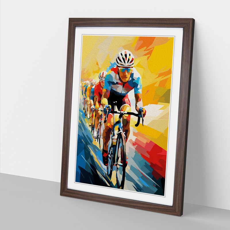 Tour De France Cubism - Single Picture Frame Print on Wood, Walnut Framed, 46cm H x 34cm W
