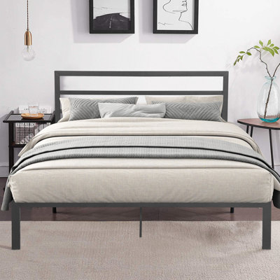 Charcoal Grey Metal Queen Bed Frame With Headboard - & Reliable Build, Quiet Sleeping Experience, Easy Installation, Under Storage Available, No Box Spring Required For All Mattress Types, 600 Lbs