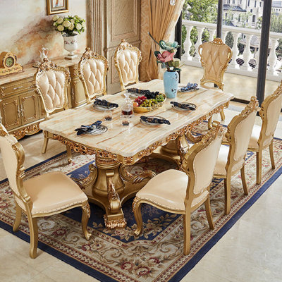 Deluxe Golden Marble Rectangular Dining Table Sets