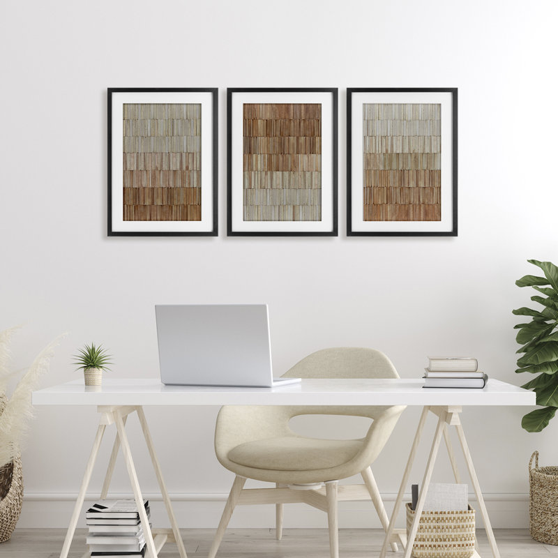 Ensemble de 3 carreaux en terre cuite carrelés, ensemble encadré sous verre, design par Flora Kouta, H 20 po x l 42 po