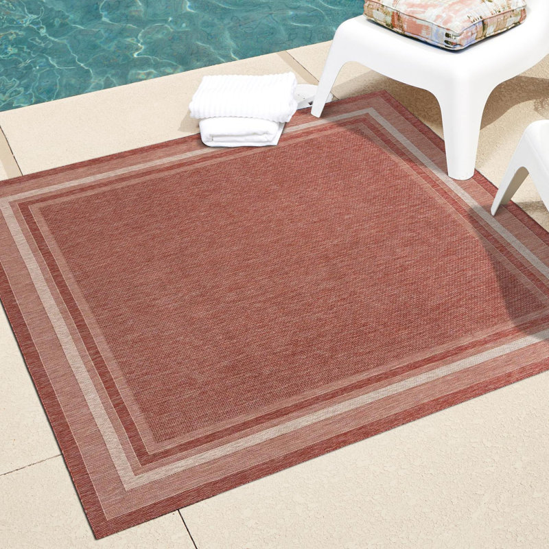 Tapis rouge rouille intérieur / extérieur Reyhan, Carré 10 pi, Rouge