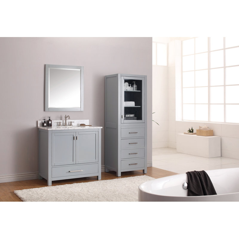 Modero 36" Single Bathroom Vanity with Top, Carrera White Marble, Chilled Gray, Brushed Nickel