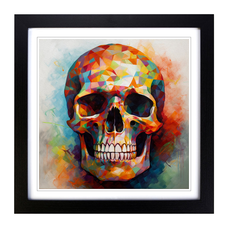 Skull Color Field Painting - Framed Print, Black