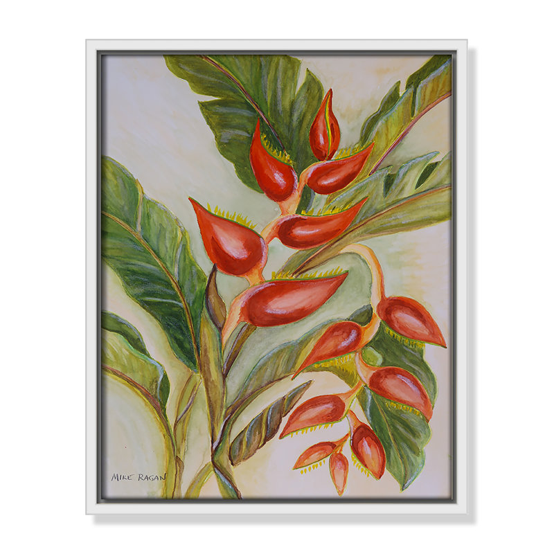 Imprimé Heliconia par Mike Ragan pour , H 15,5 po x l 12,5 po, Blanc