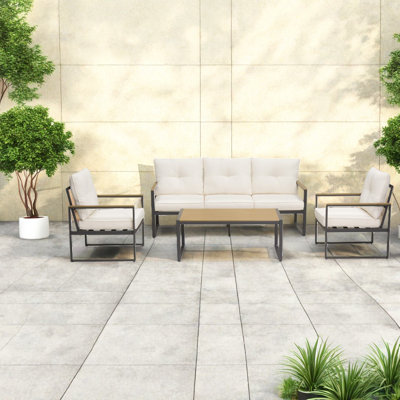 Siège, ensemble de canapés de patio, coussins beiges modernes à structure en acier pour le jardin