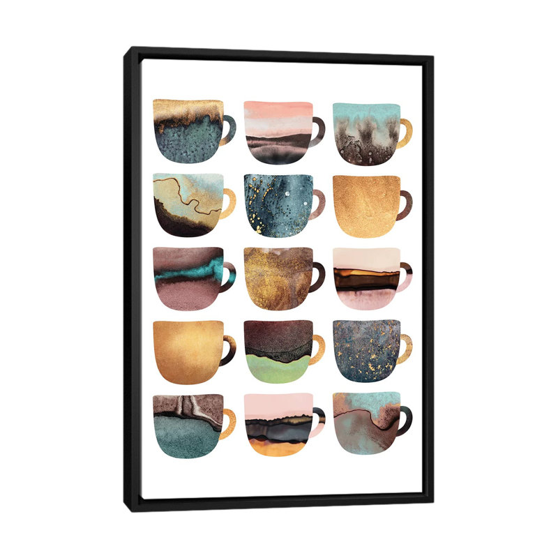 «Earthy Coffee Cups» par Elisabeth Fredriksson - reproduction d'art sur toile tendue, H 26 po x l 18 po x P 1,5 po