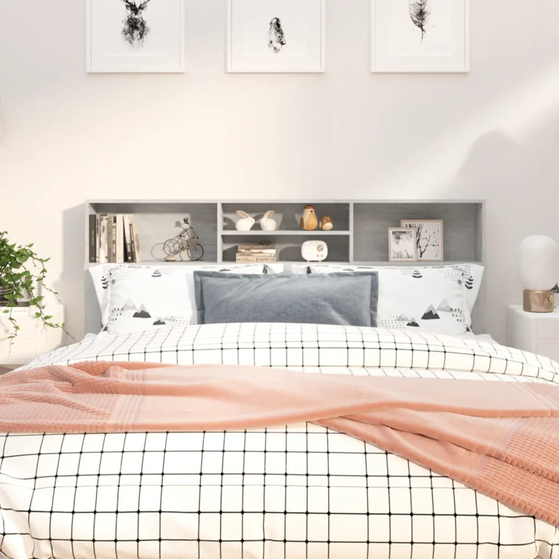 Melby Headboard Cabinet, Concrete Grey, Super King (6')
