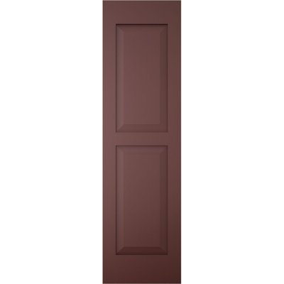18"W x 83"H Americraft Two Equal Raised Panel Exterior Real Wood Shutters (Per Pair), w/ Aluminum Shutter Caps, Wine Red