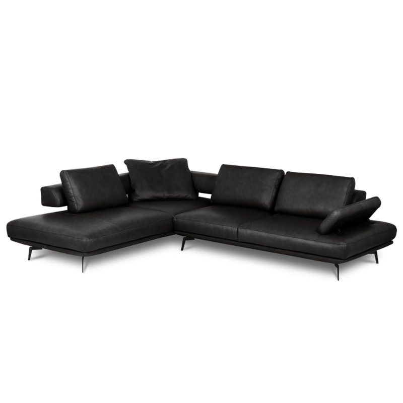 Trumansburg Power Reclining Corner Sofa in Genuine Leather, Left Hand Facing, Black
