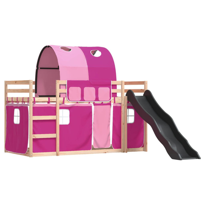 Pocono Bunk Bed Themed Beds with Trundle Included, Natural, Pink, 80 x 200 cm