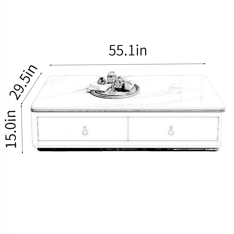 Table basse moderne à dalle simple, Gris, H 15 po x L 55,1 po x l 29,5 po