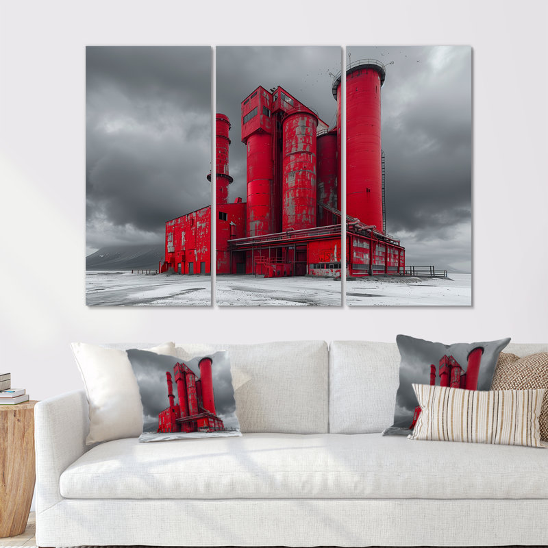 Ensemble d'art mural rouge et gris, Métal métal, H 28 po x l 36 po x P 1 po